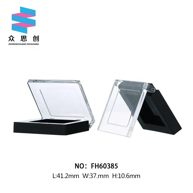 
custom empty makeup packaging plastic square single eye shadow case with clear cap 