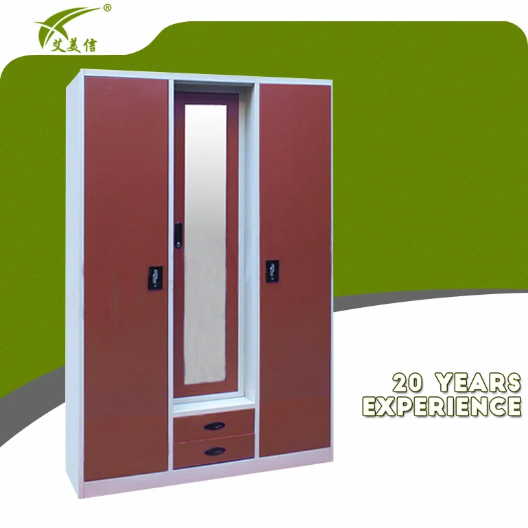 Steel chinese wardrobe/bedroom metal 3 door almirah design iron waterproof wardrobe