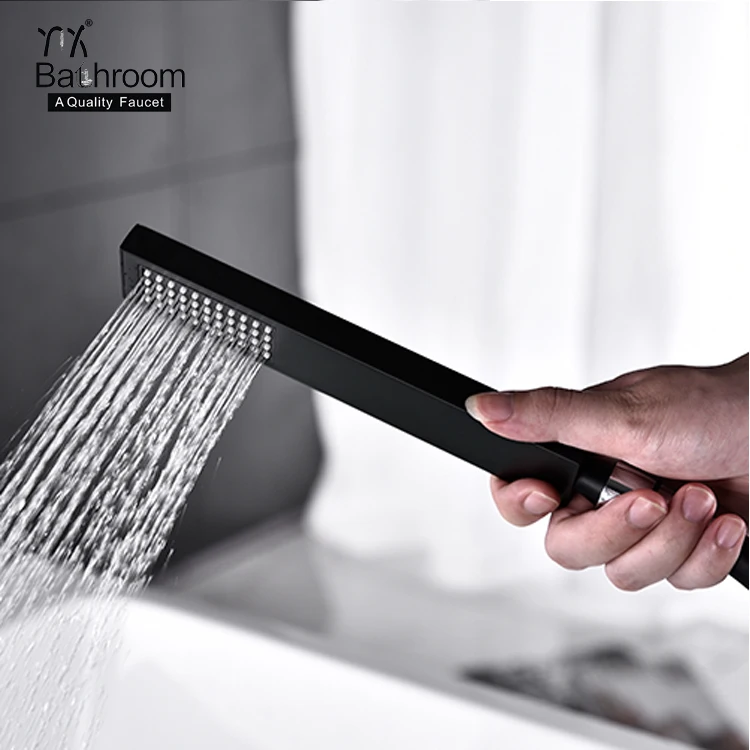 Stand alone style Contemporary  waterfall faucet matter black floor standing shower set