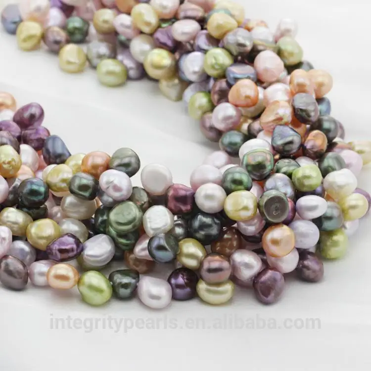 9-10mm mixed color nugget baroque natural freshwater pearl strand wholesale