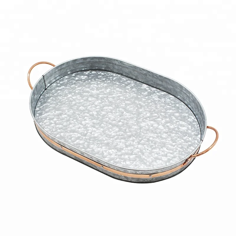 Factory wholesale oval galvanized tray with copper decor