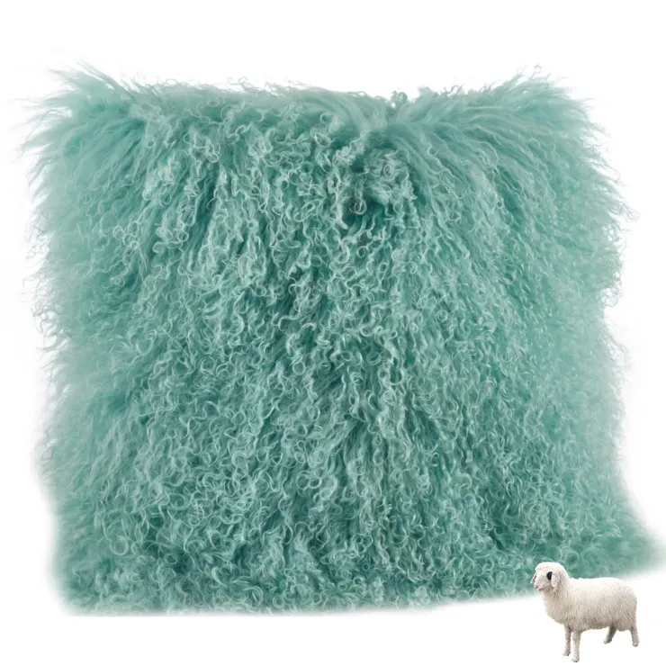 Fur Cushion Cover 50 X50cm Size Pillows Mongolian Custom Single Sided Wool 100% Polyester Adults White Grey Brown or Customize