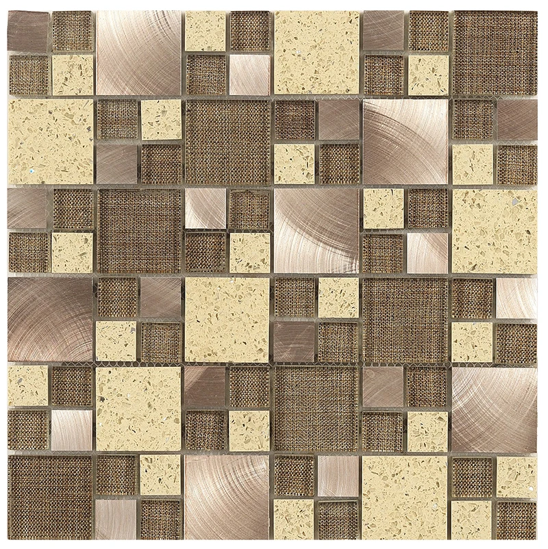 Hot sale Beauty Silver Stainless Steel Random Strip Glass Mosaic Tile For Living Room