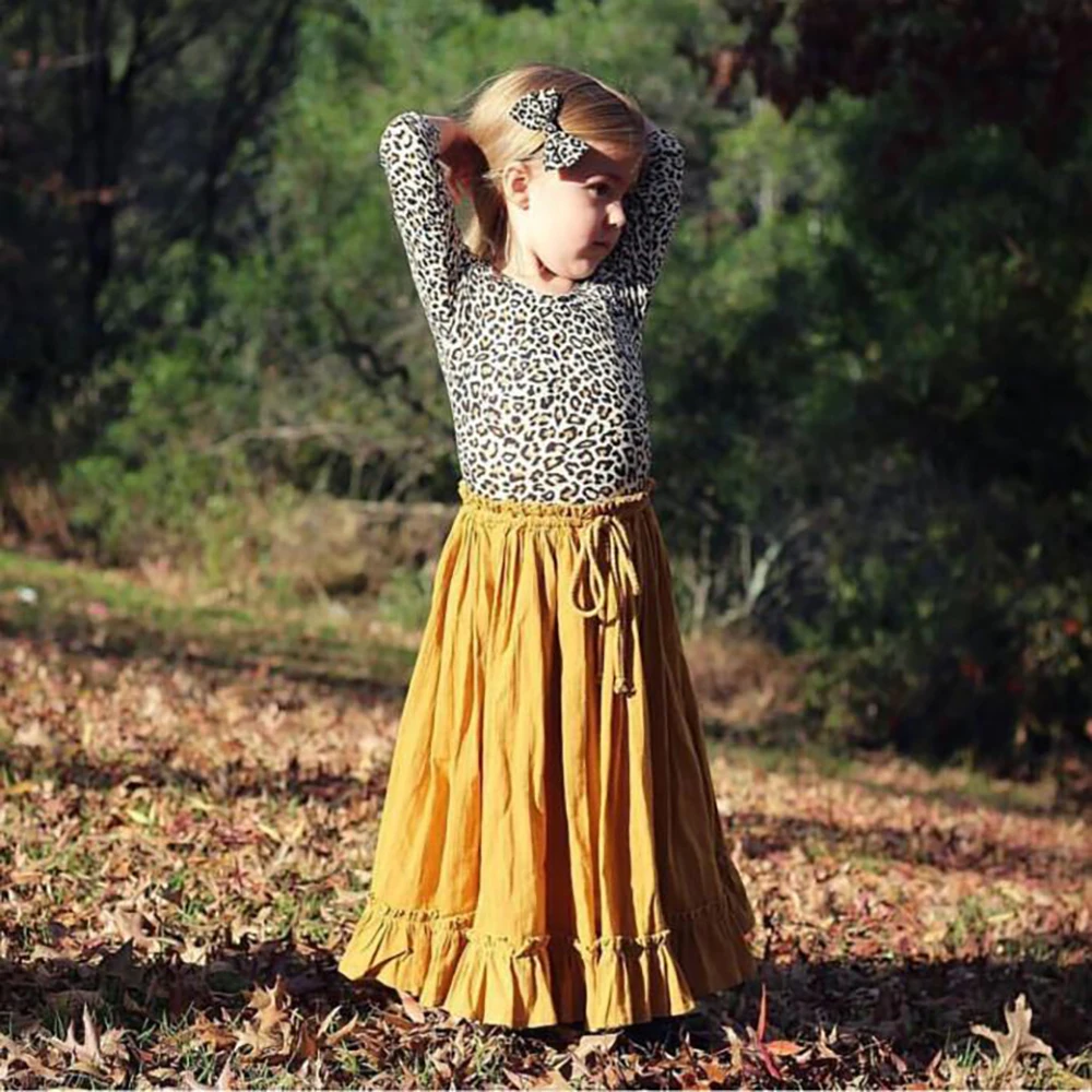 
INS popular vintage children clothing girls long solid color skirt organic lovely casual girls long skirt 