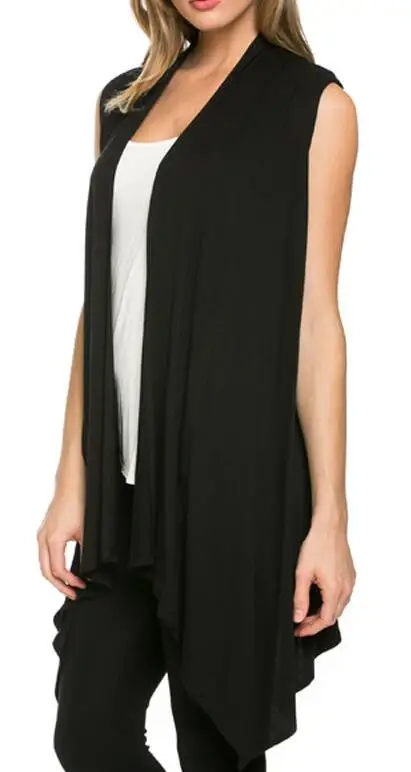 plus size Women Open Front Vest Long Tunic Top Shawl Collar Draped Cardigan