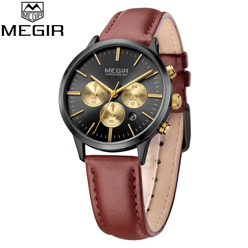 
Luxury watches men genuine leather steel private label oem custom wrist Chronograph watch wholesale 