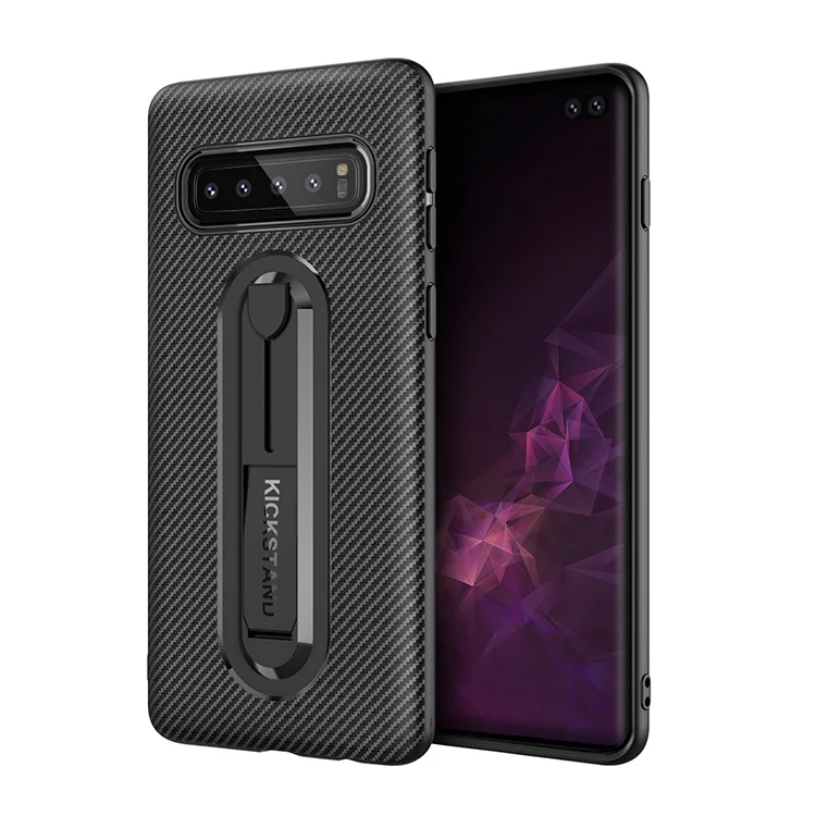 
wholesale s10 plus Carbon Fiber Stealth TPU cell phone case kickstand custom phone cover 