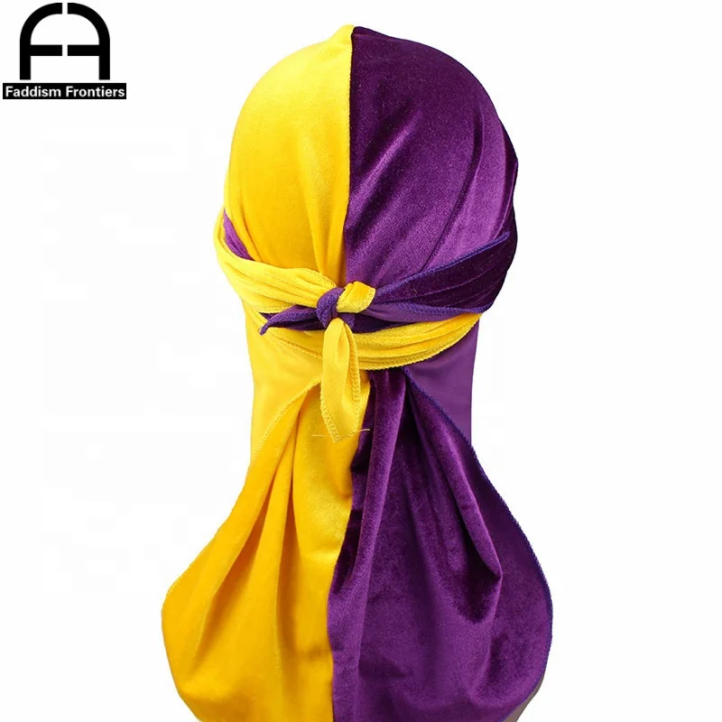 
Men Two Tone Velvet Durag High Quality Long Tail Velvet Durags Wave Cap Bandanas Custom Durag 