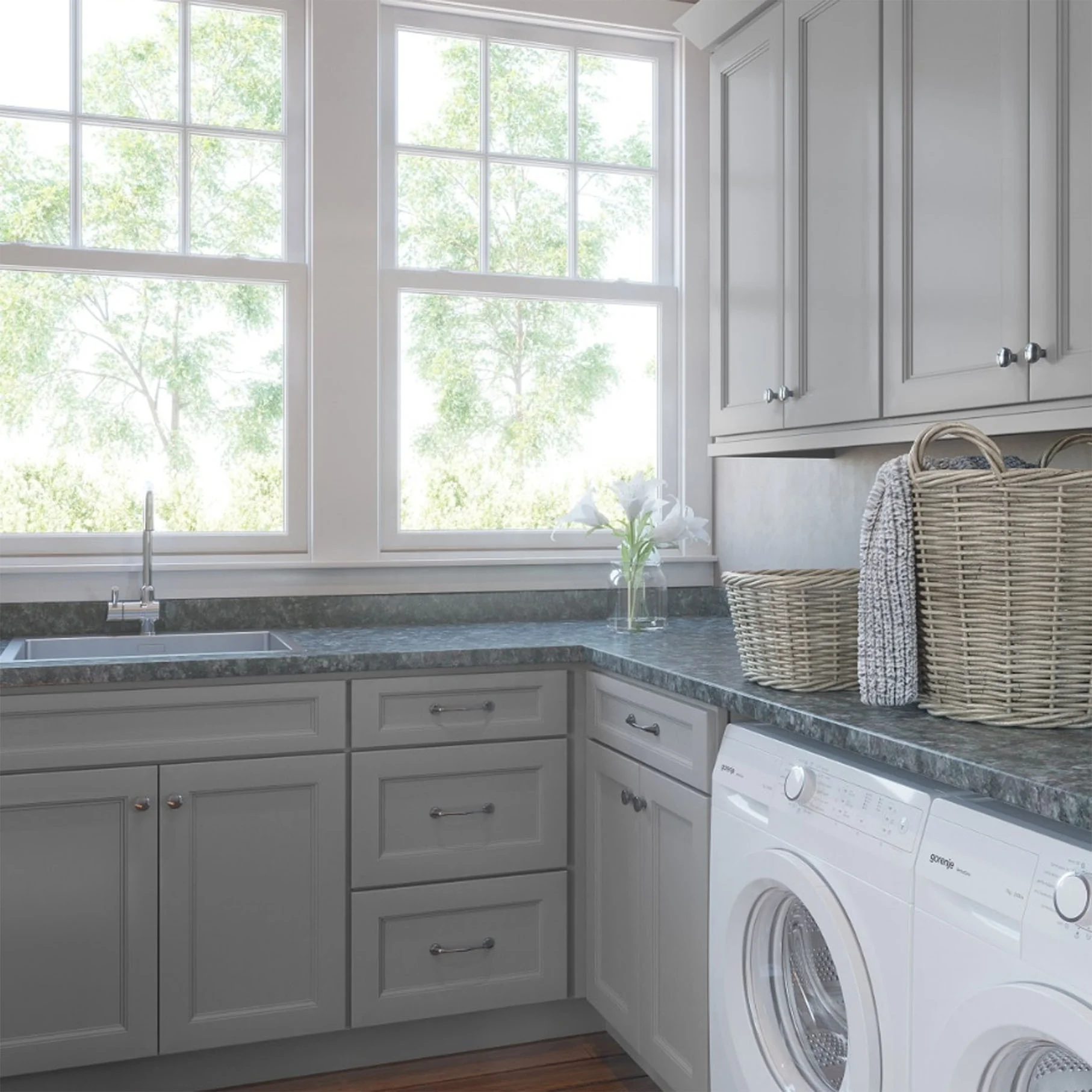 Popular Light Gray Matte Lacquer Modern Laundry Room Cabinet Design