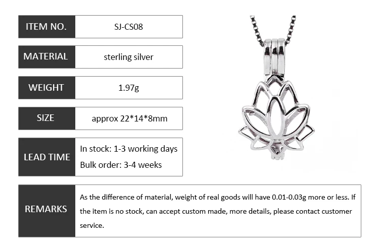 
Sharon Fashion Jewelry locket Sterling Silver Lotus Flower Blossom Bead Pearl Cage Pendant 