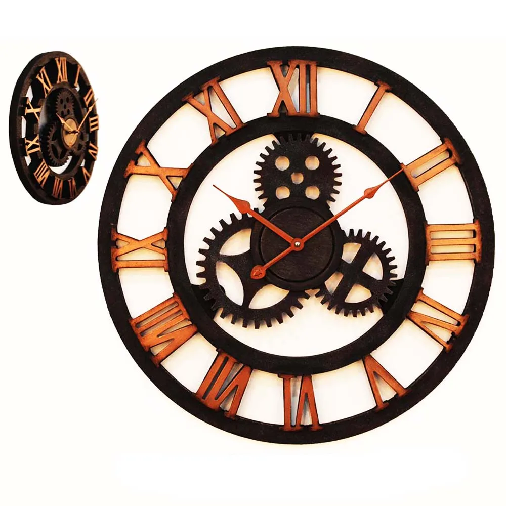 Retro Tire Gear Wrought Iron Mechanical Wall Clock for Decorate