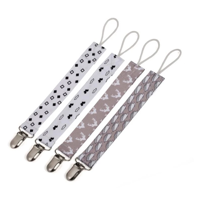 Hot selling  4pcs/set baby pacifier holder newborn cotton pacifier chain,baby pacifier chain clip holder