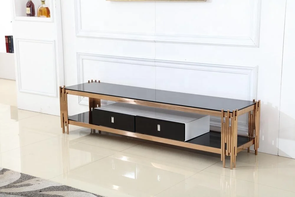 
2020 New Interior Design Modern Furniture Gold Brass Luxury Glass Top Stainless Steel Living Room Sets 