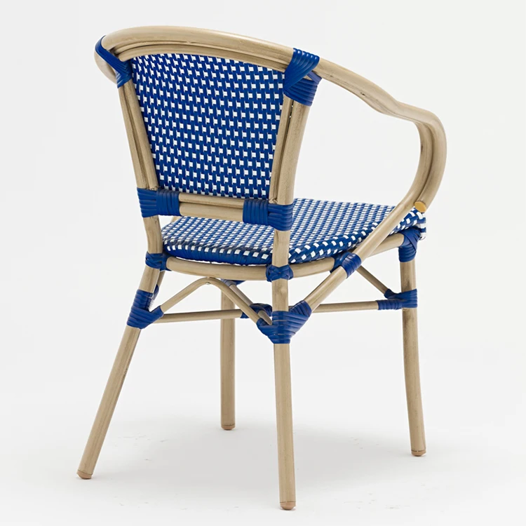 Плетеный стул синего и белого цвета, обеденный стул из ротанга