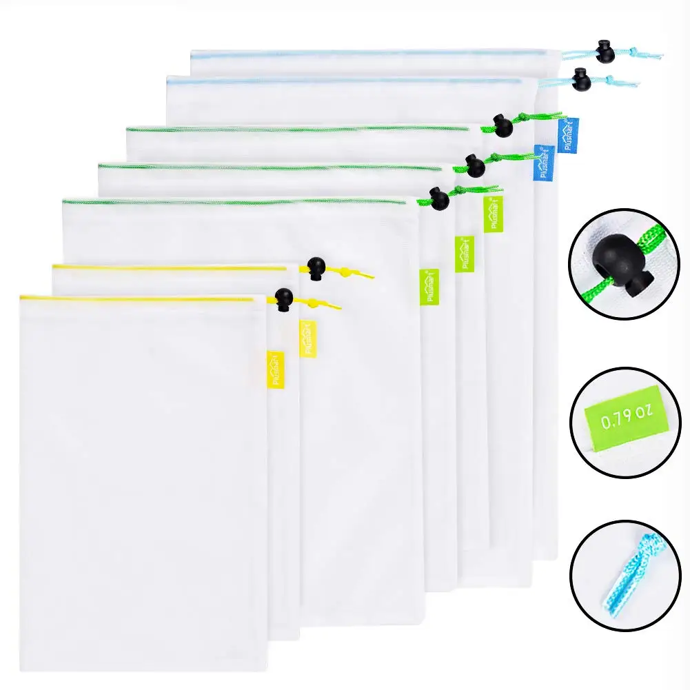 ECO FRIENDLY RECYCLED DRAWSTRING MESH BAG STRING SHOPPING WASHABLE NET PRODUCE REUSABLE RPET MESH BAGS FOR FRUITS AND VEGETABLES