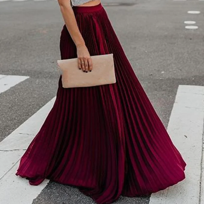 
Elegant Women Long Skirts Ladies Fashion Pleated Skirts Girls Chiffon Skirts 