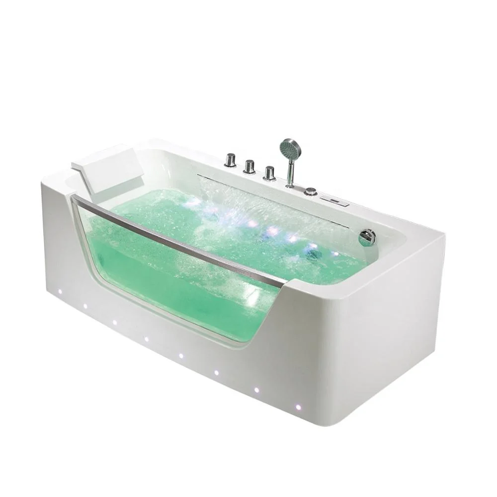 Hot selling luxury acrylic bathtub with great price transparent glass in white corner square bath tub indoor