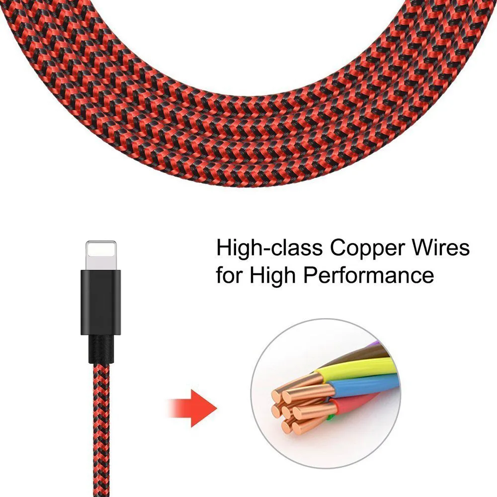 2A Fast Cable Charger For Lightning Nylon Braided USB Charging Cord Compatible For iPhone Xs Max/XR/XS/X/8/8Plus/7/7 Plus/6S/6S