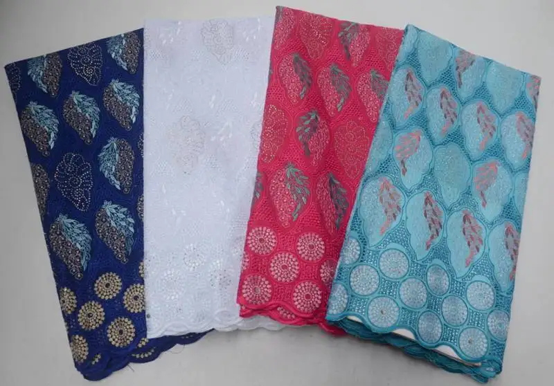 AG7192  stones cotton african lace fabric UK big swiss lace fabric 5 yards for party wedding
