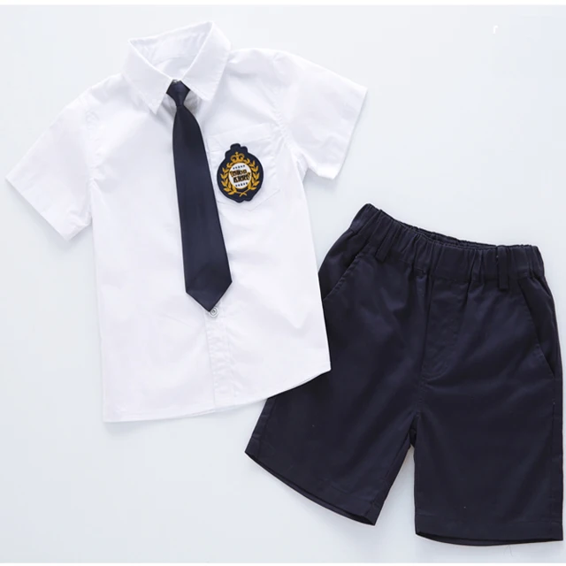 2pcs Sest Shorts Dress Short Sleeve White Blouse School Uniforms Design with Skirts Shirt Kindergarten Primary Boys and Girls