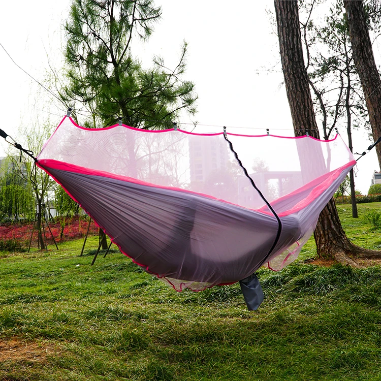 Manufacturer Stylish Lightweight Sturdy Pink Nylon Camping Hammock Tent With Mosquito Net For Outdoor Travel