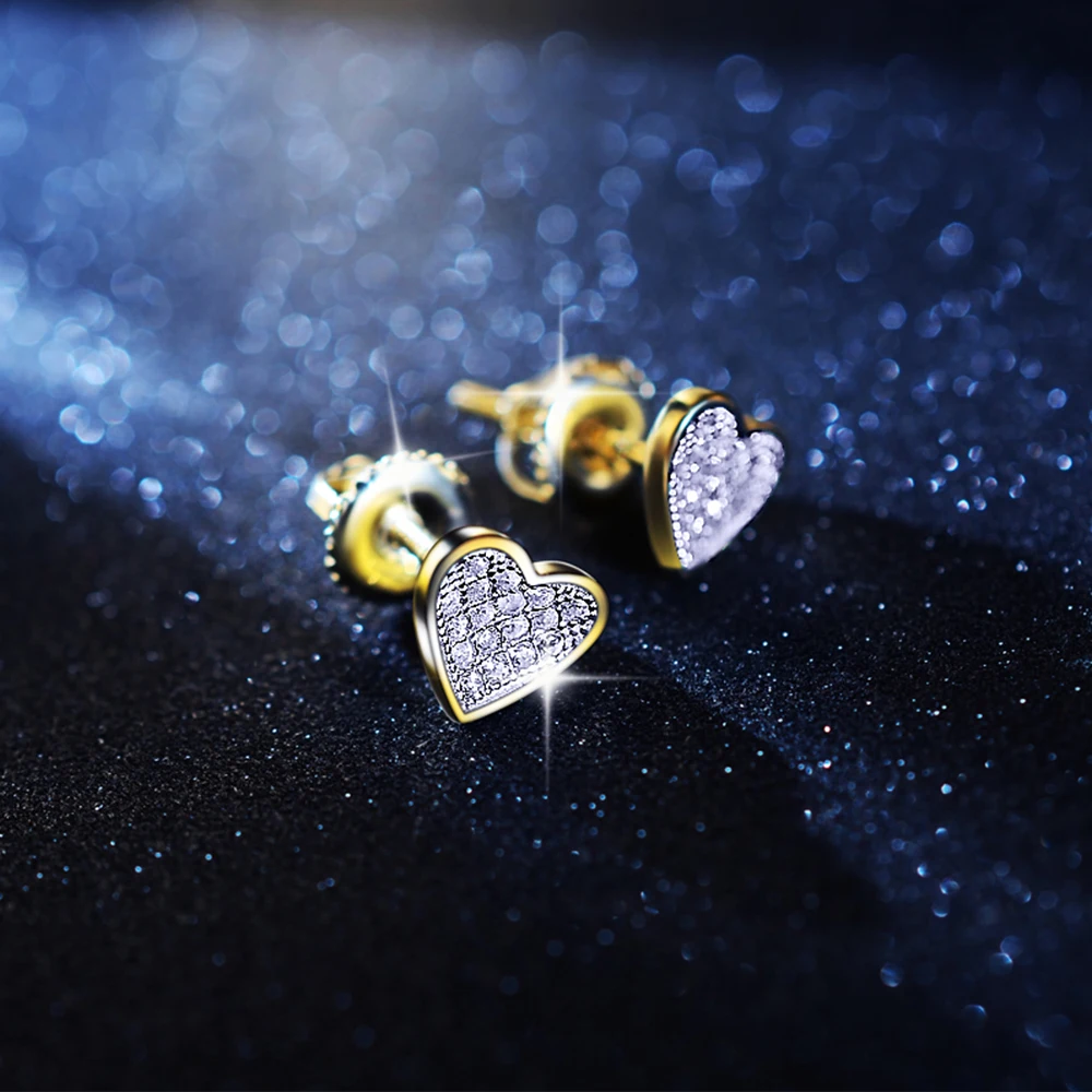 Мужские ювелирные изделия с микрозакрепкой, серьги-гвоздики из серебра 925 пробы с цирконом и золотом 14 к