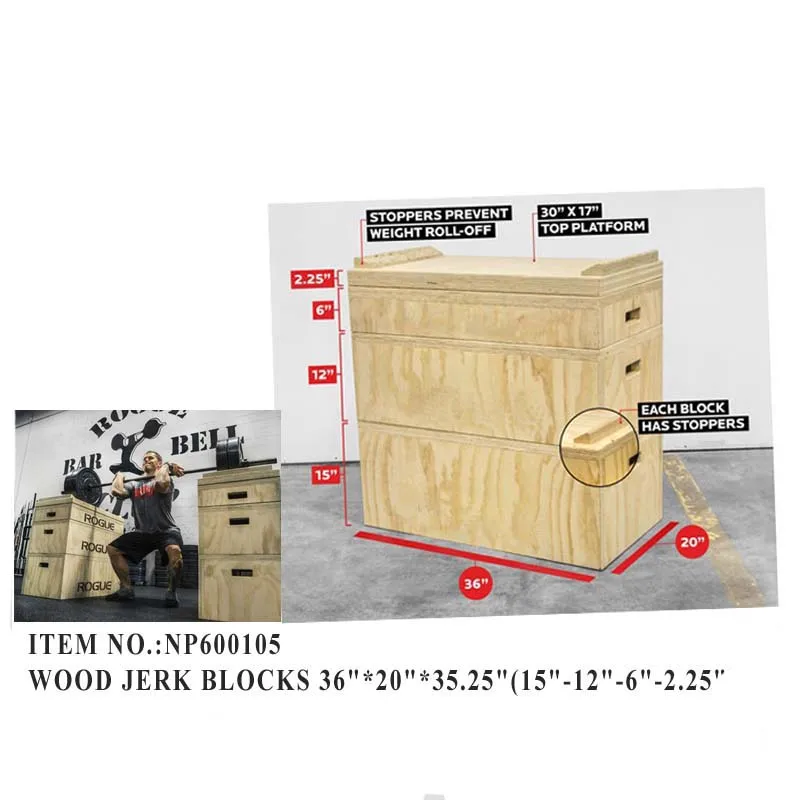 Adjustable Durable Crossfit Weight Lifting Wooden Jerk Blocks