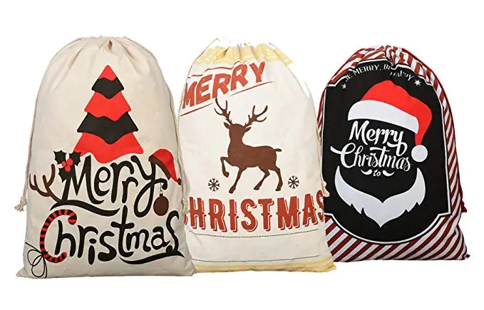 Санта-мешок для рождественские детские пижамы с рождественским сумка мешок Санта в декорированном мешковиной горшке рождественские подарочные пакеты