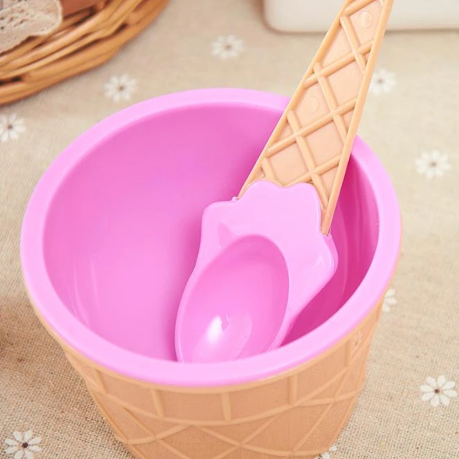 Индивидуальная Экологически чистая многоразовая пластиковая чашка для мороженого, Красивая пластиковая чашка, чашка для мороженого и ложки