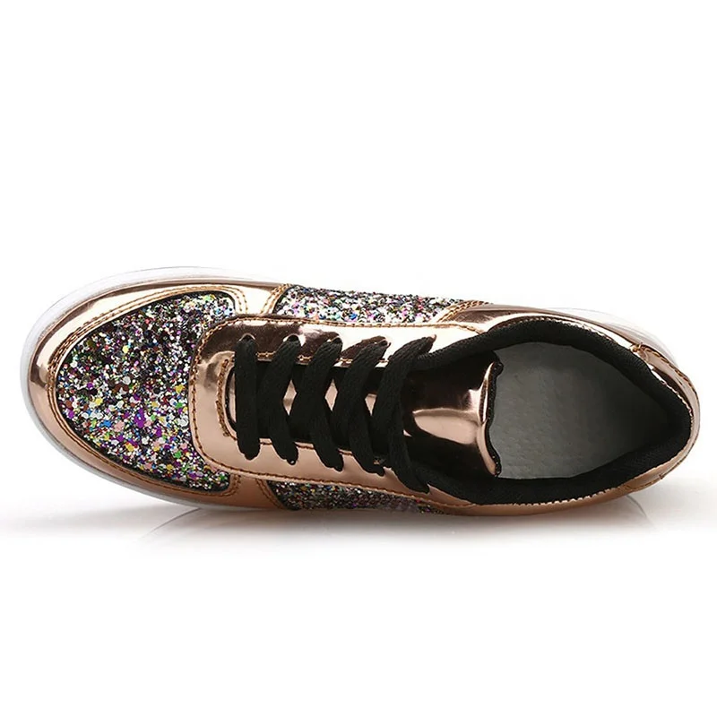 
Ladies Color Mirror Thick Bottom Wedges Large Size Sequins Sports Shoes 