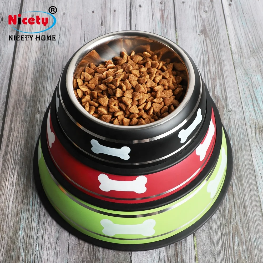 Amazon hot sell stainless steel double dog bowl wholesale pet bowl with multi color