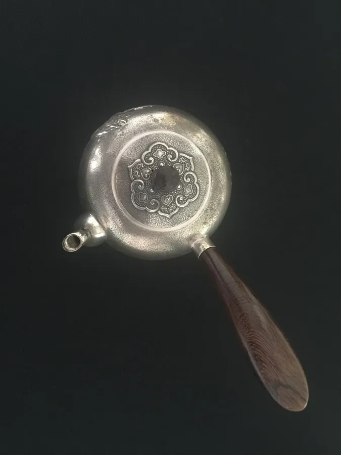 CNC silver pot of wooden handle, CNC teapot wood parts, CNC is embossed with a design teapot