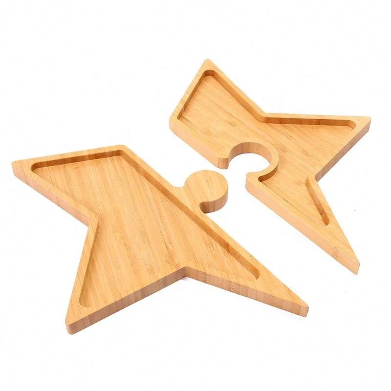 
Hot Selling Star Shape 2 Divided Party Serving Platters Wood Bamboo Puzzle Tray 