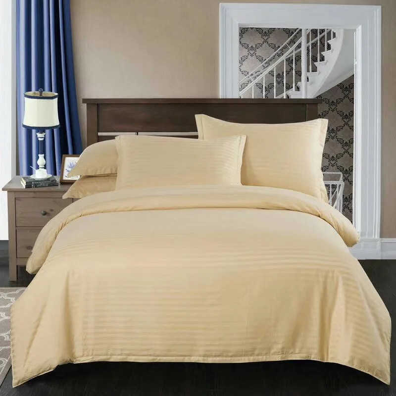 50% polyester 50% cotton 40*40s 110*90 satin stripe hotel bedlinen quilt cover fittedsheet bedding set