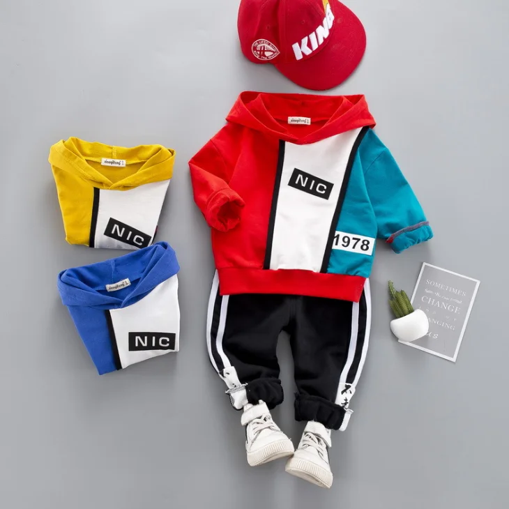 
YY10455B Spring and autumn children tracksuit kids boys letter print long sleeve hoodies + striped pants 2pcs set children wear 