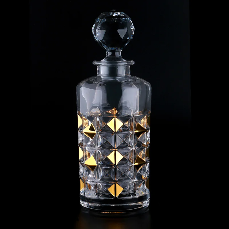 New Decorated Lead Free Crystal Glass Decanter Whiskey Set With 6 Whiskey Glasses