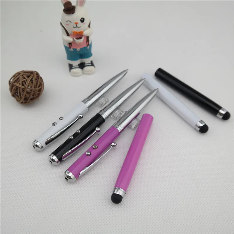 Multi functional 4 in1 red Laser pointer pen, led light pen with stylus tip