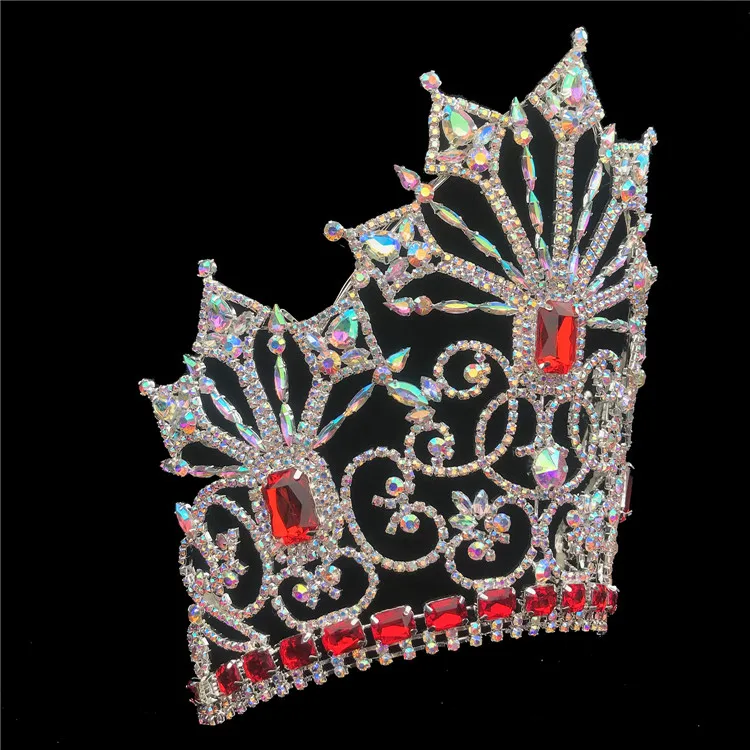 Wholesale Customized Pageant Large Crown Rhinestone Beauty Crystal Tall Tiara with Light