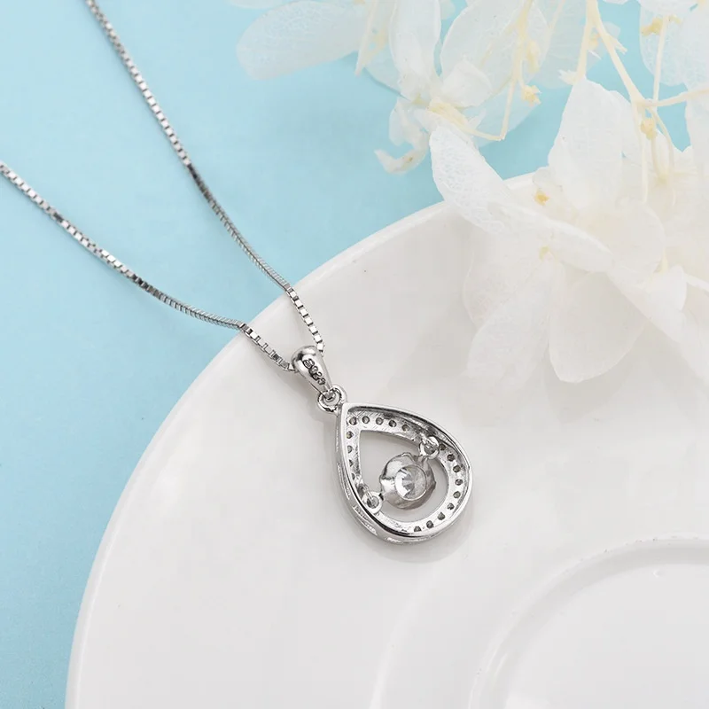 DW34 925 Sterling Silver beating heart Necklaces Water Tear Drop Dancing 4A Zircon Smart pendant for women