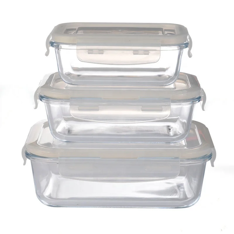 Microwave Oven Glass Lunch Box Heat Resistant Transparent Square Borosilicate Airtight Crisper Food Container