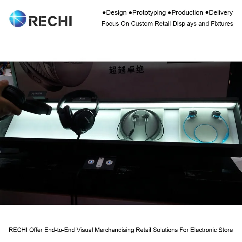 RECHI Custom Illuminated Acrylic Audio Product TWS Earphone Retail POS Display Stand With Led Light for Headphone Experience