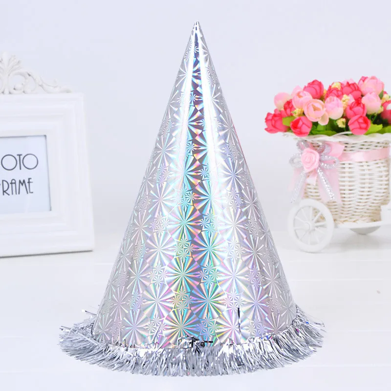 Oempromo 24cm Christmas Laser Lace/fringe,party Cone Birthday Laser Foil Paper Hat