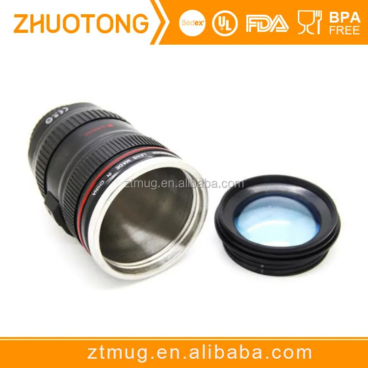 Food grade promotional inner stainless steel BPA free camera lens mug