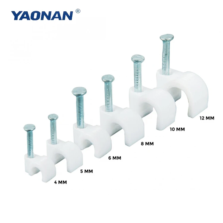 Круглый скобковый зажим для кабеля со стальным гвоздем, пластиковый электрический кабель, скобка для провода