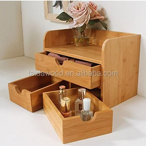 
Desktop Organizer 3-tier Mini Desk Makeup Organizer with Drawers Bamboo Brown 