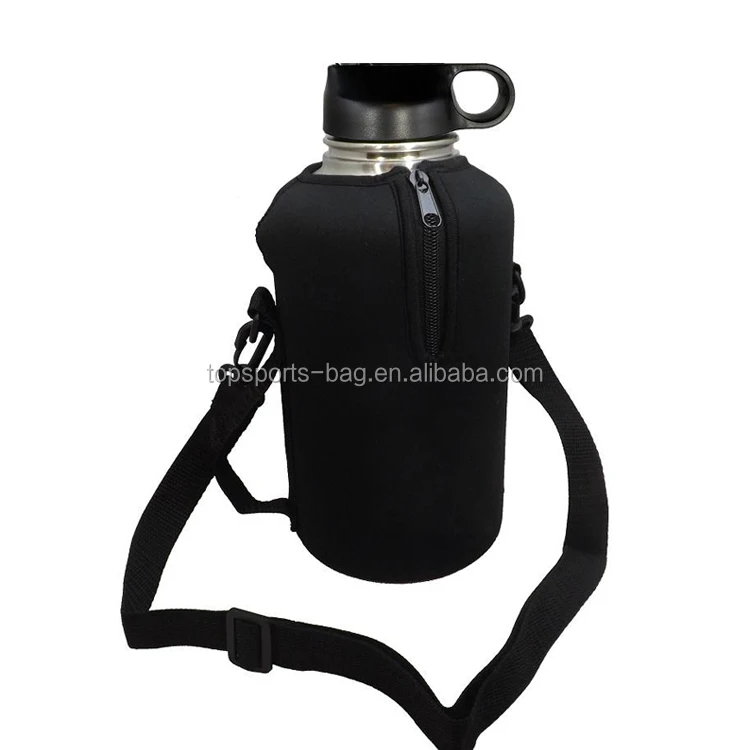 Logo Printed 64 OZ Insulated Water Bottle Sleeve Black Neoprene Growler Carrier