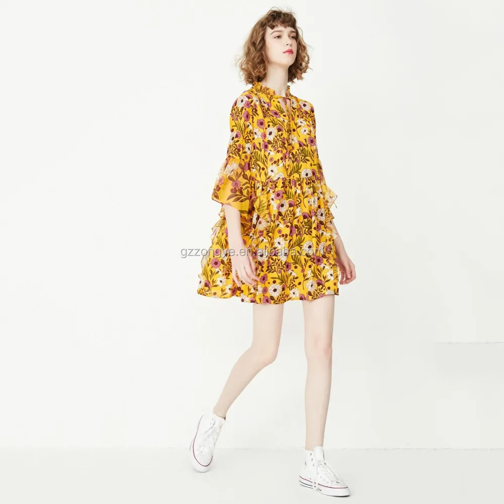 women clothing 2018 summer irregular design chiffon long sleeve dress