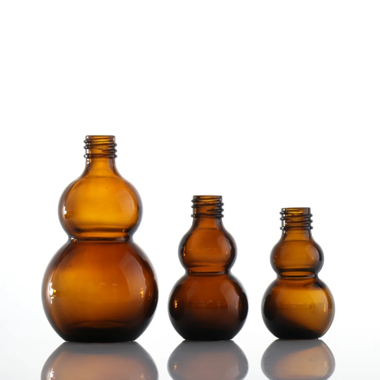 Gourd Essential Oil Bottle with Dropper Fancy Antique Glass Custom Made Screen Printing Cosmetic Amber or Your Custom Color