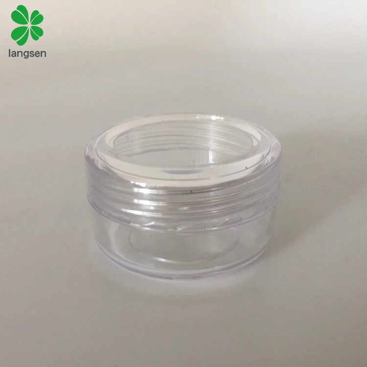 Custom logo printing plastic clear 10g cosmetic cream jar, 10 gram cosmetic jar with concave cap and base