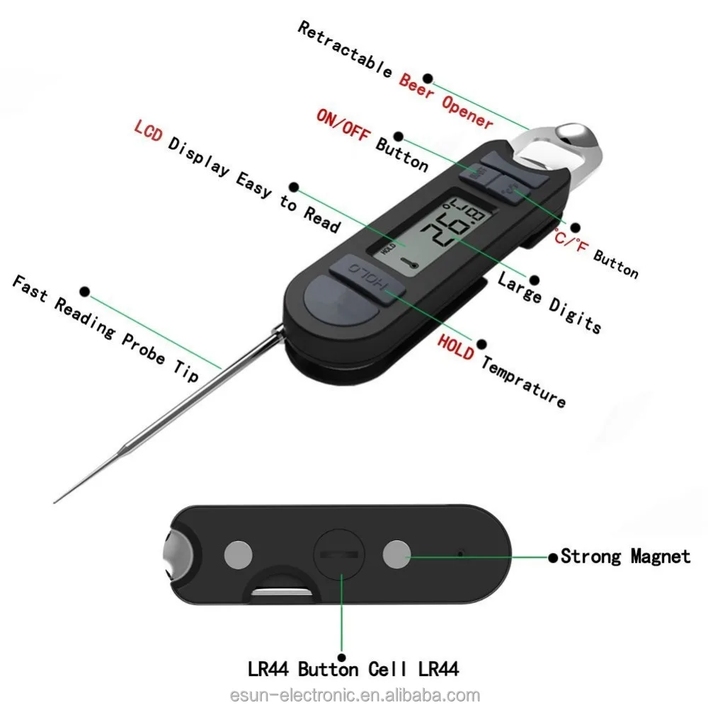 Instant Read Foldable Kitchen Cooking Meat Thermometer Digital Food Cooking Meat Thermometer With Bottle Opener